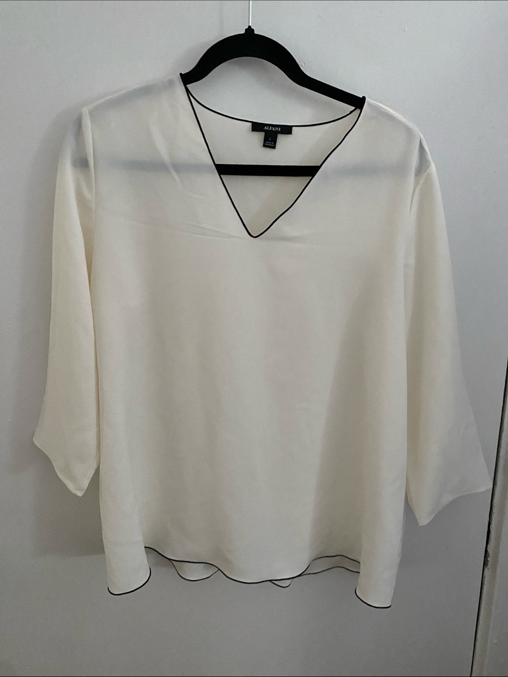 Alfani Cream Blouse with Black Trim